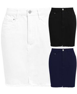  Frayed Front Split Denim Skirt 