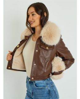Womens Faux Leather Jacket Faux Fur Lined, UK Size 8 to 12, Black, Brown, Stone