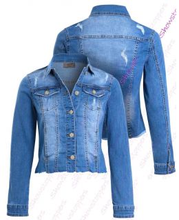 Womens Size 14 12 10 8 Stretch Fitted Denim Jacket Ladies Jean Jacket Blue