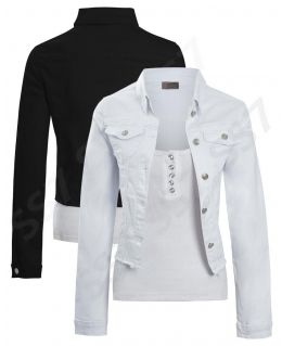Womens Size 14 12 10 8 6 Stretch Fitted Denim Jacket Ladies Jean Jackets Black White