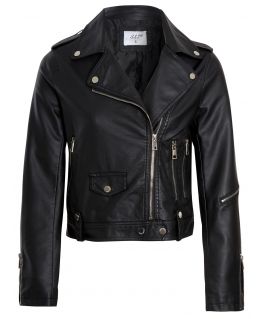 Zip Detailed Biker Jacket Faux leather, Black, UK Sizes 8 to 16