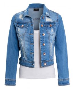 Womens Distressed Rip Denim Jacket, UK Sizes 6 to 16