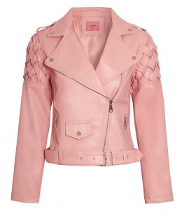 Girls Cross Weave Faux Leather Biker Jacket, Black, Pink, Stone, Ages 3 to 14 Years