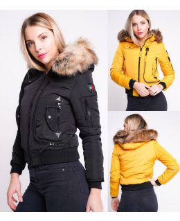 Womens Puffer Jacket with Faux Fur Hood, Black, White, Mustard, UK Sizes 8 to 16