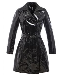 Womens Patent Trench Coat, Black, Red, UK Sizes 8 to 14