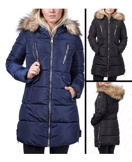 Womens Premium Faux Fur Padded Coat Hooded Parka Size 8 10 12 14