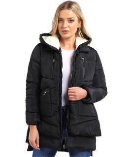Womens Thickened Parka Coat, Fleece Lined Hood, Khaki, Black, UK Sizes 8 to 12