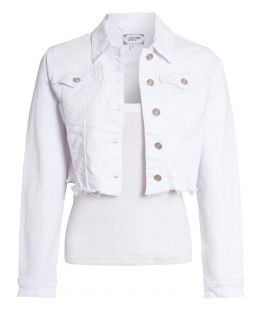Cropped Length Distressed Detail Denim Jacket, White, UK Sizes 6 to 14