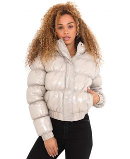 Vinyl Shine Puffer Jacket, Stone, UK Sizes 8 to 16