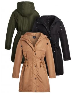 Padded Showerproof Parka Coat, Tan, Black, Khaki, UK Sizes 8 to 16