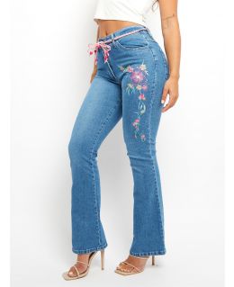 Embroidered Floral High Waist Bootcut Jeans, UK Sizes 8 to 14