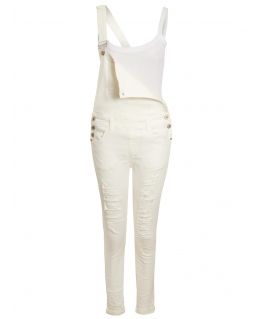 Distressed Stretch Dungarees Jeans, Off White, Uk Sizes 6 to 14
