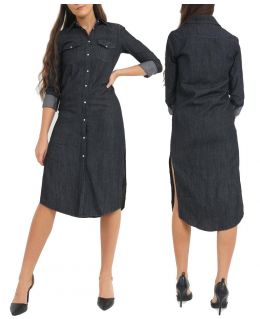 Black Longline Denim Shirt Dress