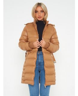 Faux Fur Hooded Padded Parka Coat, Toffee, UK Sizes 8 to 16