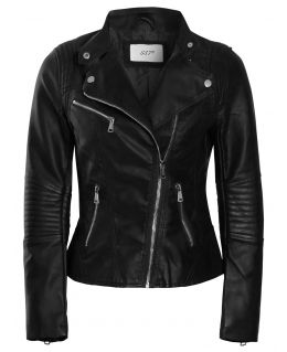 Biker Jacket in Faux Leather, Pink, Mustard, Black, UK Sizes 8 to 16