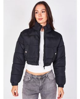 Cropped Puffer Jacket, Black, UK Sizes 8 to 16