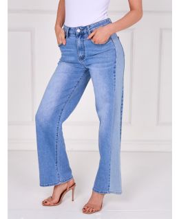 2 Tone Straight Flare High Waist Denim Stretch Jeans, UK Sizes 6 to 14