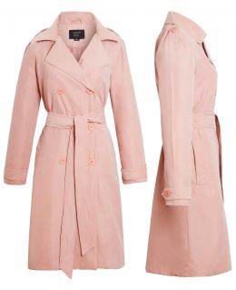 Brushed Twill Long Trench Coat, Pink, UK Sizes 8 to 16