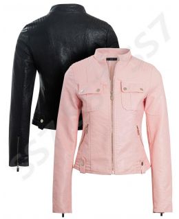 Womens Faux leather Biker Jacket, Pink, Black, Sizes 6 to 12