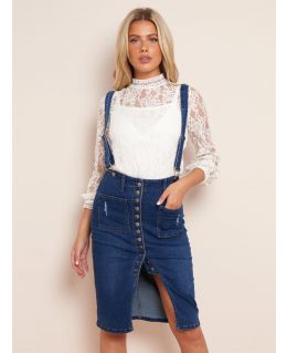 High Waisted Denim Pencil Skirt with Brace, Indigo, UK Sizes 8 to 16