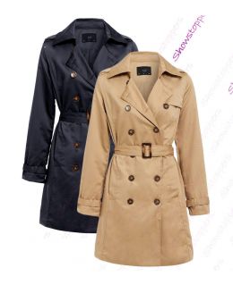 Womens Trench Coat Ladies Mac Jacket Size 8 10 12 14 16 Beige Navy Camel