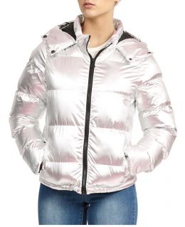 Womens Metallic Pearl Puffer Jacket, Sizes 8 to 16