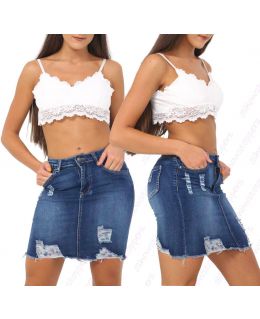 Womens Distressed Denim Skirt Ladies Rip Frayed skirts Size 6 8 10 12 14 Mid Blue