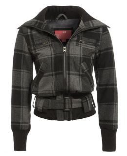 Black Grey Checkered Wool Blend Jacket