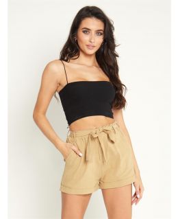 Linen High Waist Summer Shorts, Sand, Black, UK Sizes 8 to 14