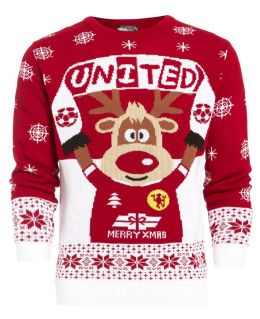 Boys Red United Knitted Christmas Jumper
