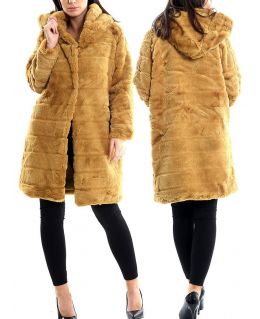 Womens Faux Fur Coat Mustard Long Jacket Ladies Size 8 10 12 14
