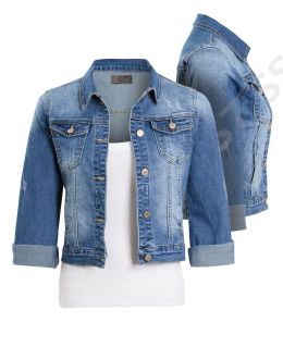 Womens 3/4 sleeve Stretch Fitted Denim Jacket, Sizes 6 to 12
