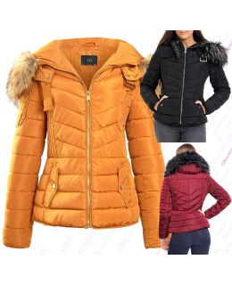 Womens Mustard Faux Fur Padded Coat Size 12 8 10 14 16 Hooded Parka