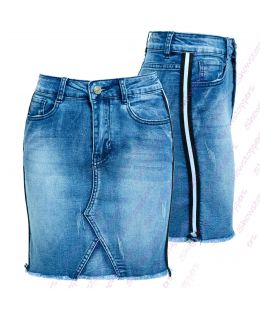  Blue Distressed Stretch Denim Skirt