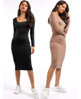 Scoop Neck Midaxi Dress, Black, Camel, UK Sizes 8 to 14