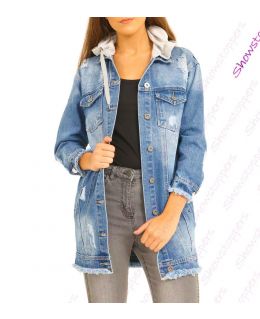 Womens Distressed Denim Oversized Jacket Size 8 10 12 14 Stonewash Blue