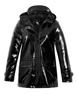 Womens Rain Mac Waterproof Vinyl Patent Raincoat Jacket Size 8 10 12 14 16