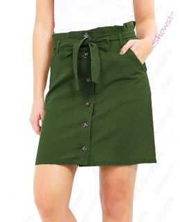 Womens Paper Bag High Waist Skirt Tie Waist A Line skirts NEW Size 8 10 12 14 Khaki