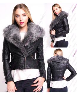 Womens Faux Fur Biker Jacket Ladies Grey Coat Size 8 10 12 14 New