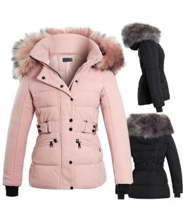 Puffer Jacket Padded Parka Faux Fur Coat, Black, Pink, Grey, Off White, UK Sizes 8 to 16