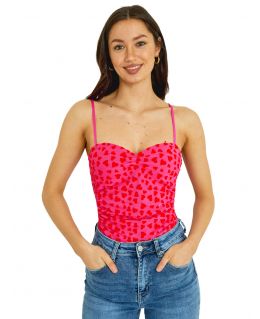 Bodysuit Mesh Heart Cami Top, Black, Pink, Cerise, UK Sizes 6 to 12