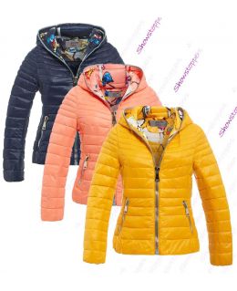 WOMENS Quilted HOODED Silver Zip Jacket Ladies Size 8 10 12 14 16 Mustard