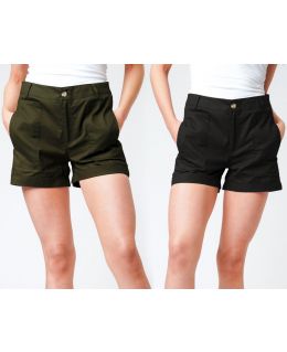 Womens Canvas Cotton High Waist Tailored Shorts, Sizes 8 to 14