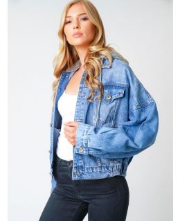 Womens Oversized Jersey Hooded Denim Jacket,  Sizes 6 to 14