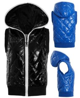 Womens Quilted Wet Look Gilet, Black, Blue, Sizes 6 to 12