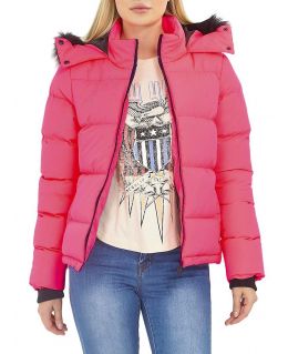 Womens Puffer Jacket with Faux Fur Trim, Sizes 8 to 16
