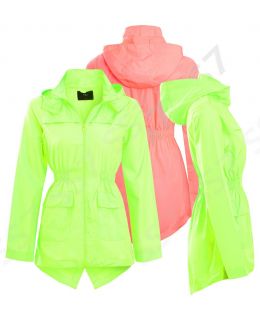 Girls Rain Mac Neon Showerproof Raincoat Jacket Ages Size 7 to 13 Years Hooded Coat