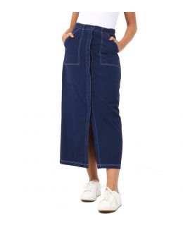 Indigo Long Front Split Skirt