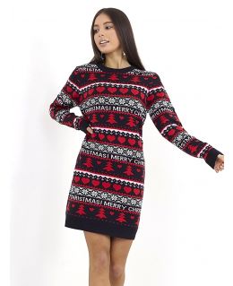 Christmas Jumper Dress with Knitted Love Hearts, UK Sizes 8 to 14