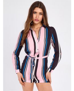 Striped Chiffon Playsuit, Pink, UK Sizes 6 to 14